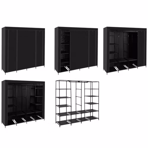Tyg-garderob 170 × 170 cm – RUHHY hopfällbar med 14 hyllor