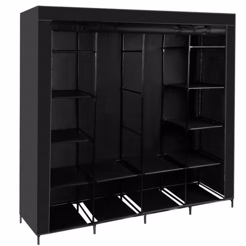 Tyg-garderob 170 × 170 cm – RUHHY hopfällbar med 14 hyllor