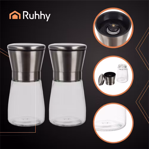 Salt- och pepparkvarn i glas 2-pack – RUHHY keramisk kvarn