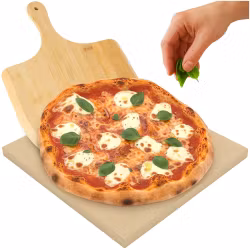Pizzastein 38 × 36 cm med bambusspade – Ruhhy cordieritt