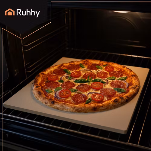 Pizzastein 38 × 36 cm med bambusspade – Ruhhy cordieritt
