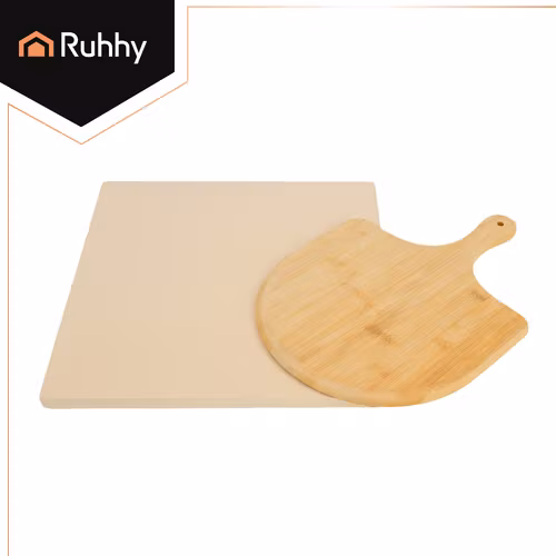 Pizzastein 38 × 36 cm med bambusspade – Ruhhy cordieritt