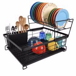 Dish rack 2 levels 43 cm – Zortiva with drip tray and cutlery holder