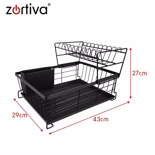 Dish rack 2 levels 43 cm – Zortiva with drip tray and cutlery holder