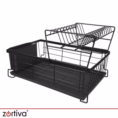 Dish rack 2 levels 43 cm – Zortiva with drip tray and cutlery holder