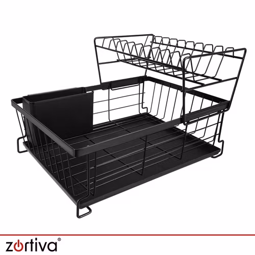 Dish rack 2 levels 43 cm – Zortiva with drip tray and cutlery holder