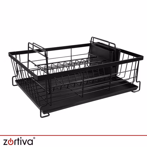 Dish rack 2 levels 43 cm – Zortiva with drip tray and cutlery holder