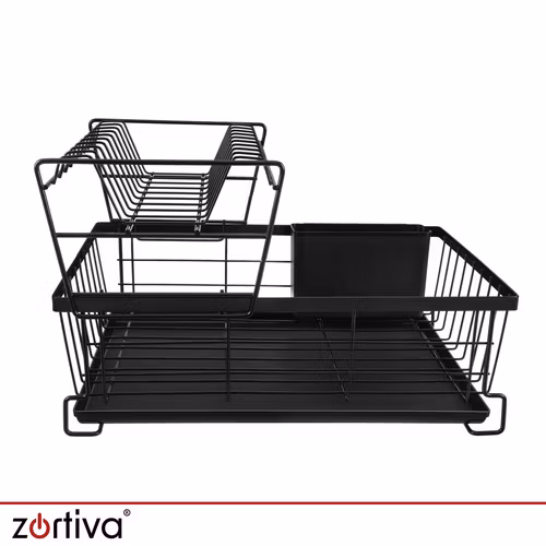 Dish rack 2 levels 43 cm – Zortiva with drip tray and cutlery holder