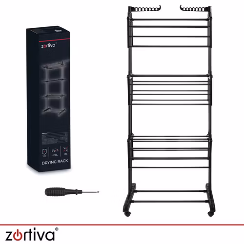 Torkställning 178 cm XXL – Zortiva hopfällbar med 3 nivåer och hjul