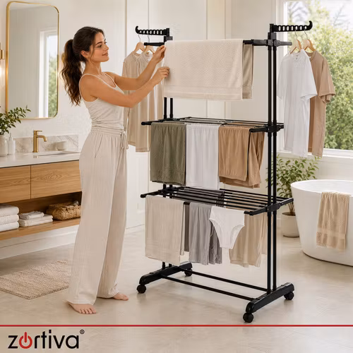 Torkställning 178 cm XXL – Zortiva hopfällbar med 3 nivåer och hjul