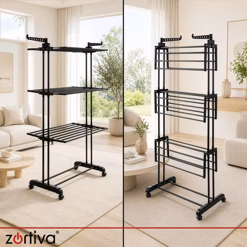 Torkställning 178 cm XXL – Zortiva hopfällbar med 3 nivåer och hjul