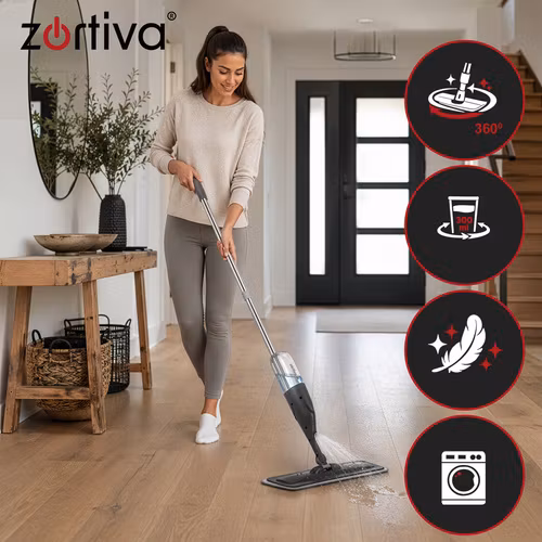 Spraymopp 300 ml med 3 mikrofiberöverdrag – Zortiva 360°