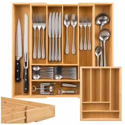 Besticklåda i bambu utdragbar 33,5–50,5 cm – Zortiva 6–8 fack