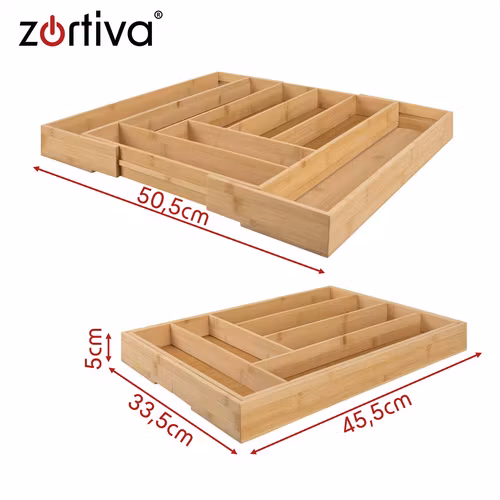 Besticklåda i bambu utdragbar 33,5–50,5 cm – Zortiva 6–8 fack