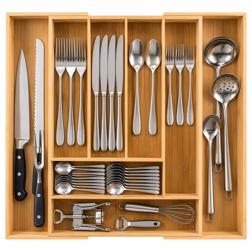 Besticklåda i bambu utdragbar 33,5–50,5 cm – Zortiva 6–8 fack
