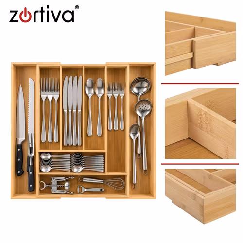 Besticklåda i bambu utdragbar 33,5–50,5 cm – Zortiva 6–8 fack