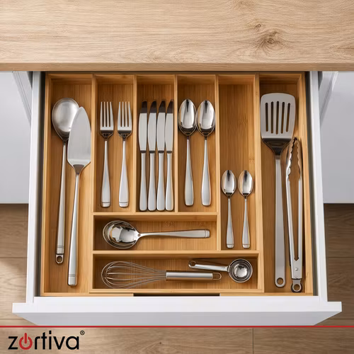 Besticklåda i bambu utdragbar 33,5–50,5 cm – Zortiva 6–8 fack