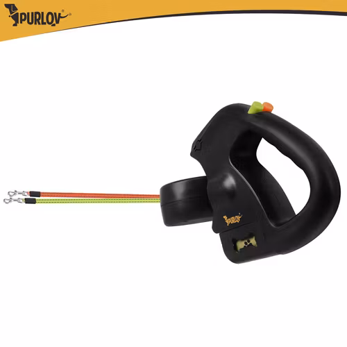 Dobbelt fleksibel snor 2 × 3 m til 2 hunde – Purlov med LED