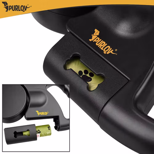 Dobbelt fleksibel snor 2 × 3 m til 2 hunde – Purlov med LED
