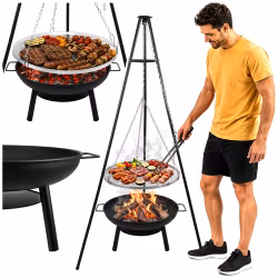 Trefotsgrill 167 cm med eldfat – KAMINER grillgaller 58 cm