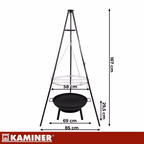 Tripod grill 167 cm with fire bowl – KAMINER grill grate 58 cm