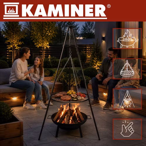 Tripod grill 167 cm with fire bowl – KAMINER grill grate 58 cm