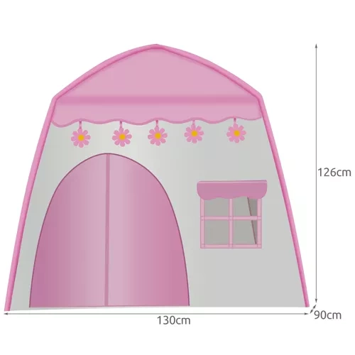 Barntält med ljusslinga – lektält hus rosa/vitt för barn
