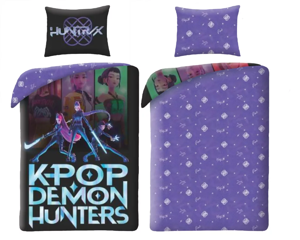 K-pop Demon Hunters påslakanset 140×200 cm – lila vändbart bäddset