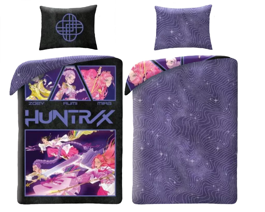 K-pop Demon Hunters påslakanset 140×200 cm – dubbelsidigt lila bäddset