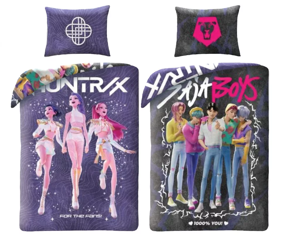 K-pop Demon Hunters påslakanset 140×200 cm – dubbelsidigt lila bäddset