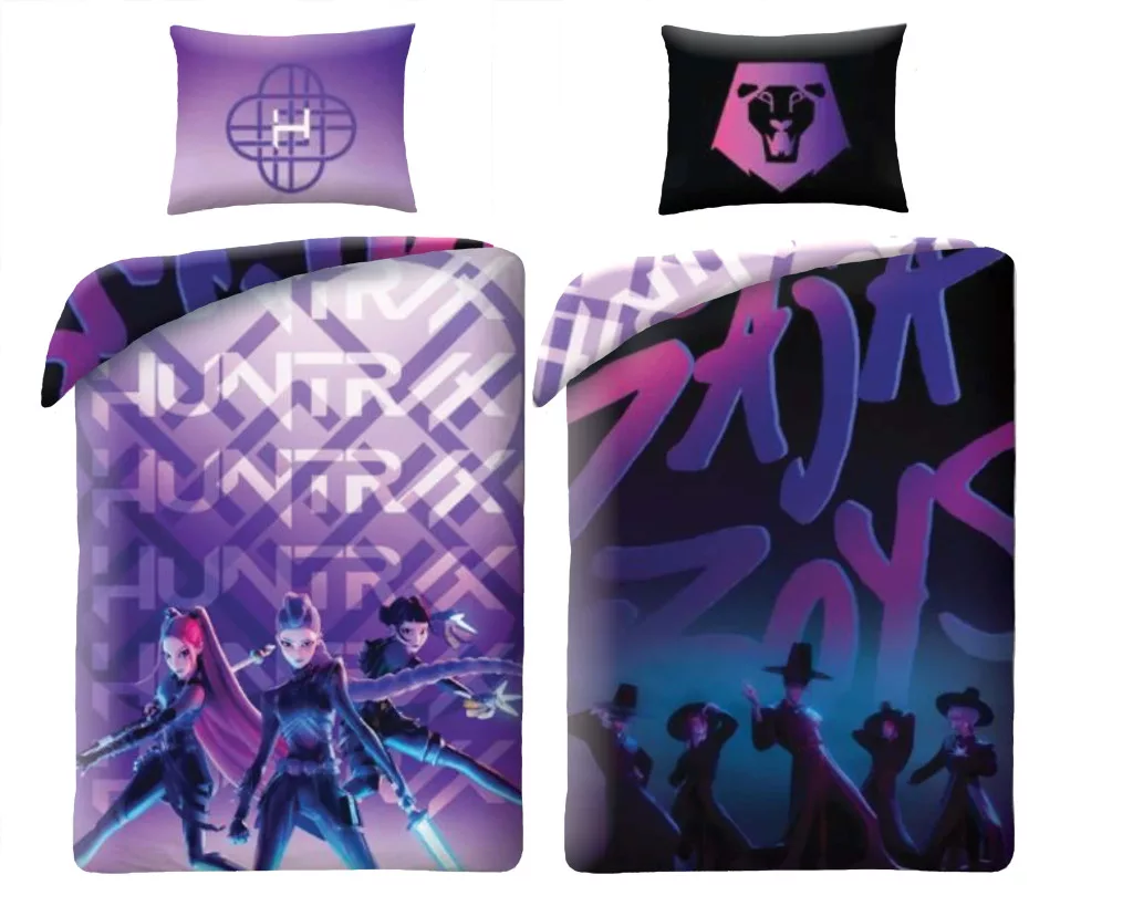 K-pop Demon Hunters påslakanset 140×200 cm – vändbart lila bäddset