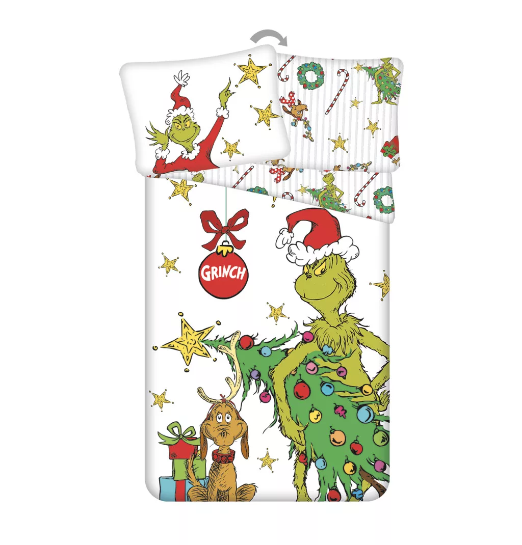 Grinch-pussilakanasetti 140 × 200 cm – 100 % puuvillaa tyynyliinalla