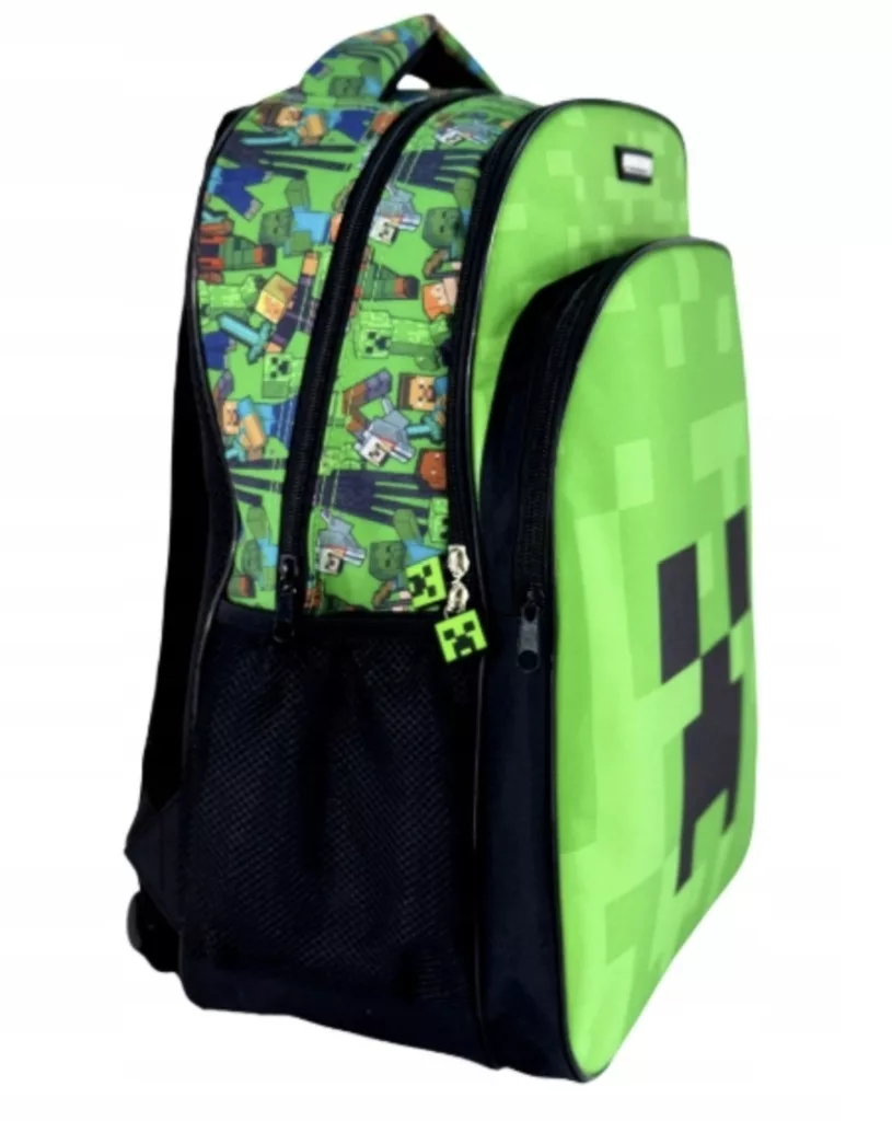 Minecraft Green Face skolryggsäck 40 cm – grön ryggsäck med 3 fack