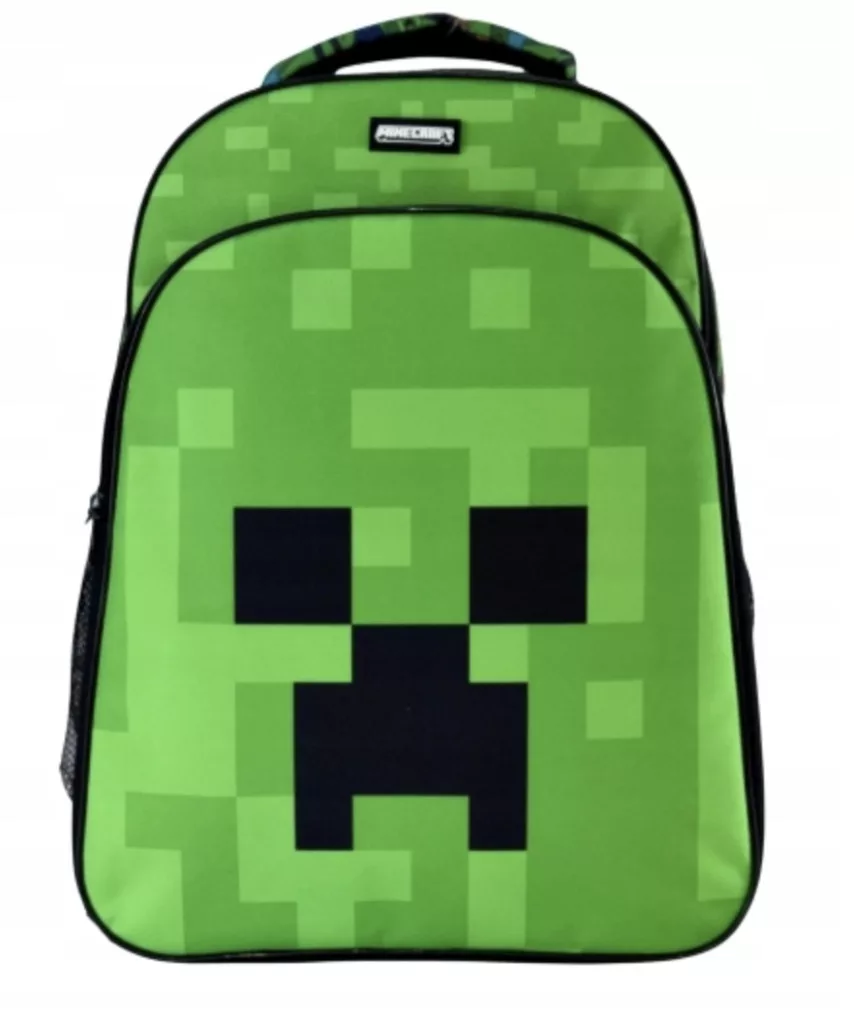 Minecraft Green Face skolerygsæk 40 cm - grøn rygsæk med 3 rum