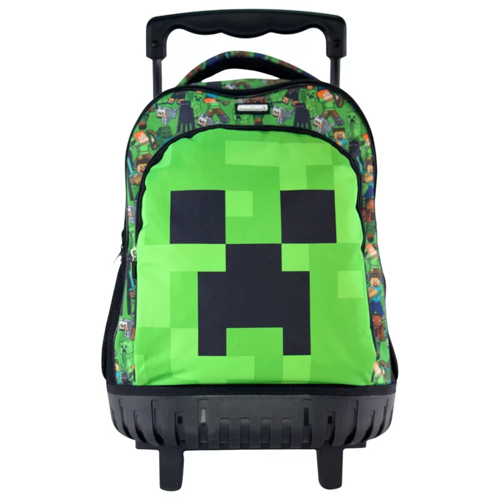 Minecraft Face Premium skolesekk med hjul 44 cm - Grønn