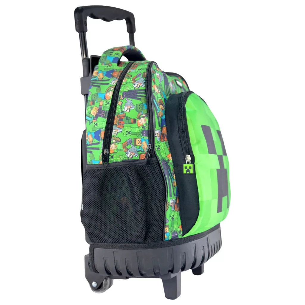 Minecraft Face Premium skolesekk med hjul 44 cm - Grønn