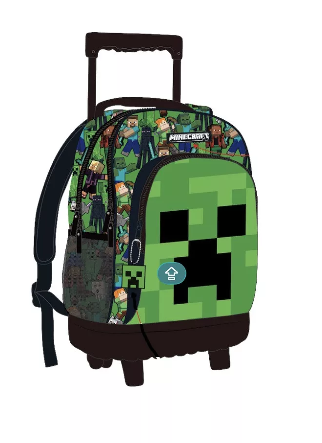 Minecraft Face Premium skolesekk med hjul 44 cm - Grønn