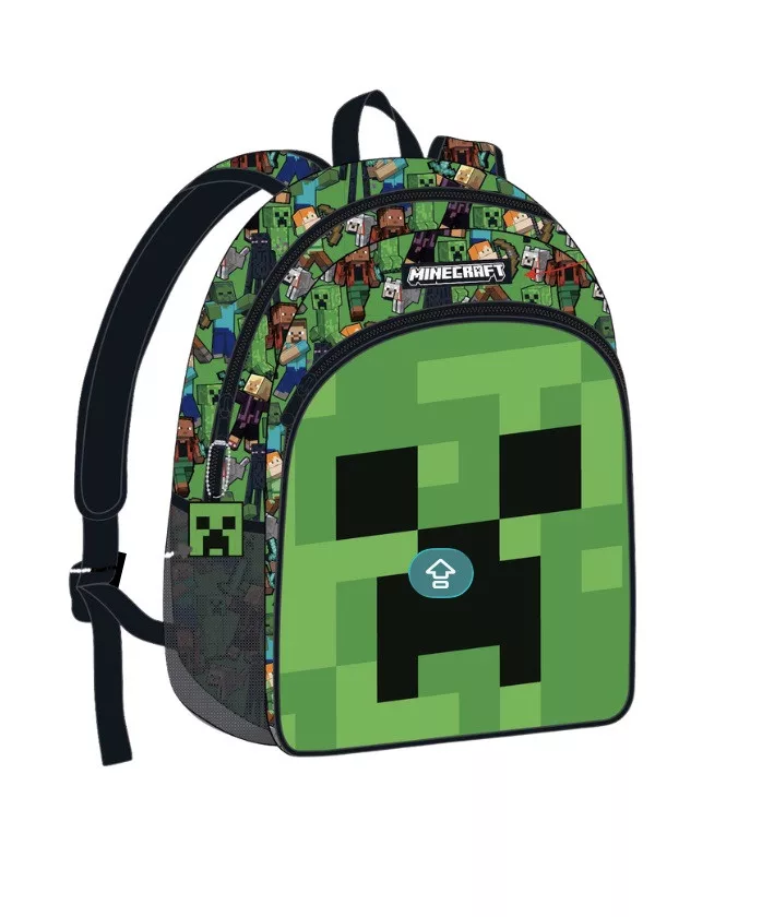 Minecraft Face skolerygsæk 40 cm – grøn med 2 rum
