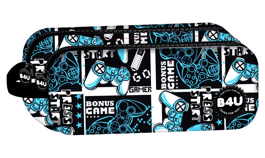 Gamer Press Start penalhus med 2 rum 21 cm - sort