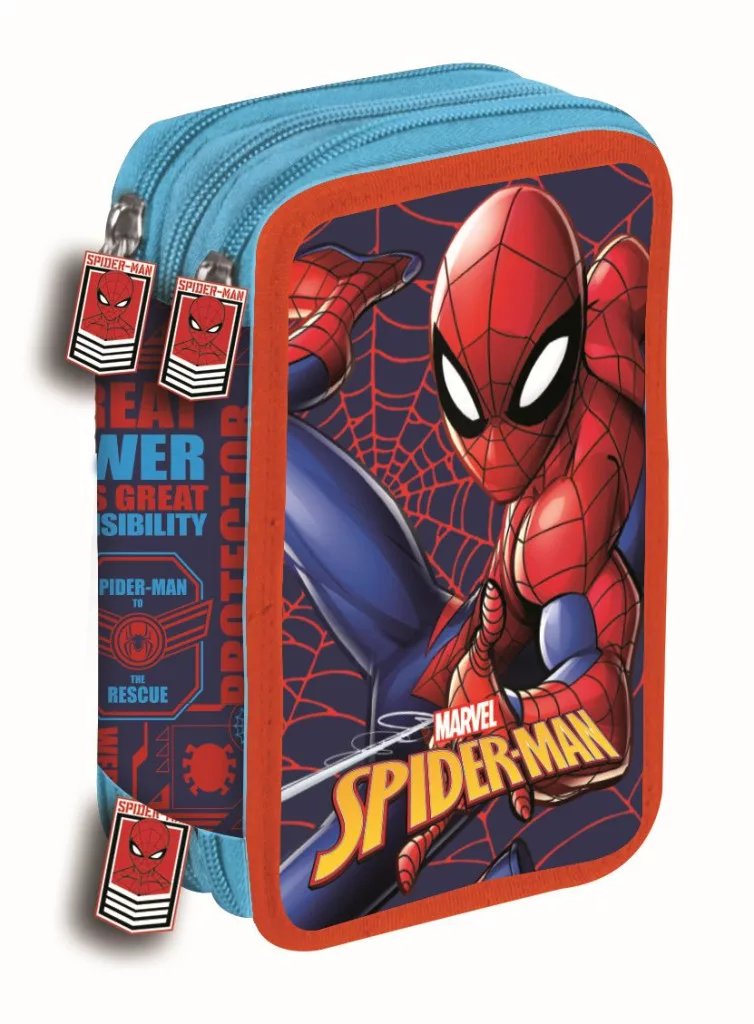 Spiderman Great Power filled pencil case 3-tier – blue