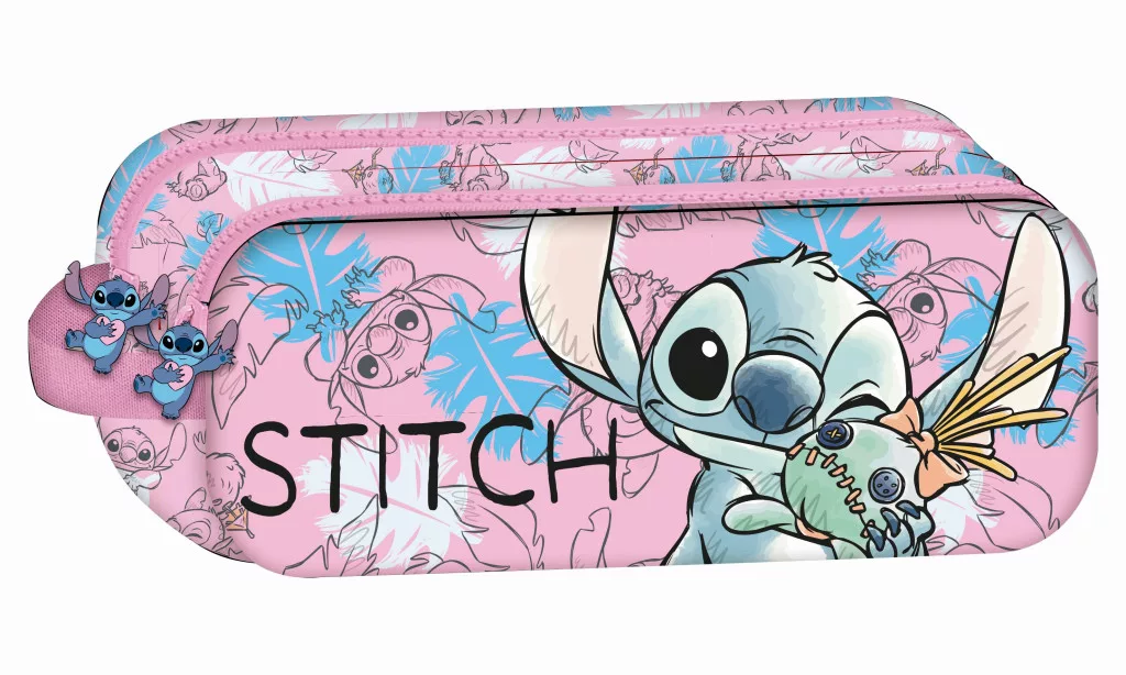 Disney Lilo & Stitch -nuken penaali, jossa 2 lokeroa, 23 cm - pinkki
