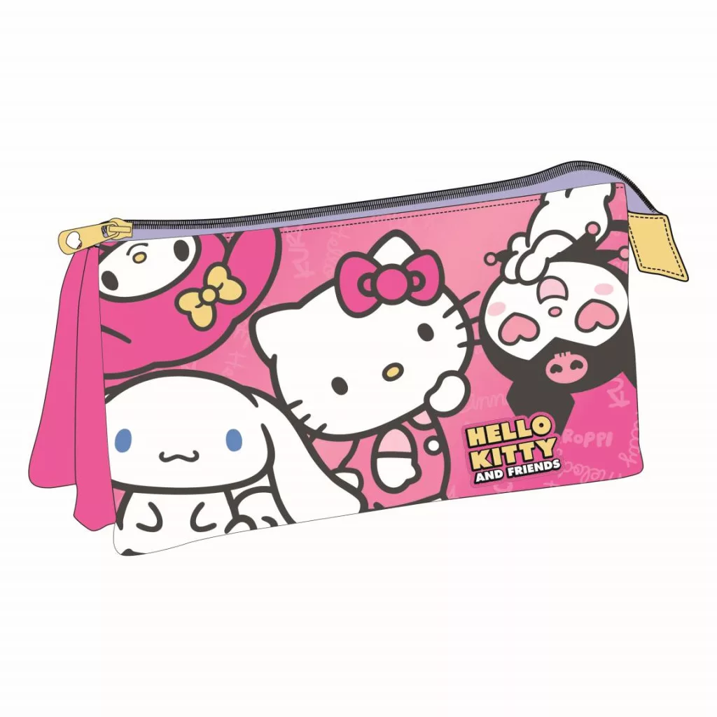 Hello Kitty Kawaii Cuties -penaali, jossa 3 lokeroa, 23 cm - pinkki