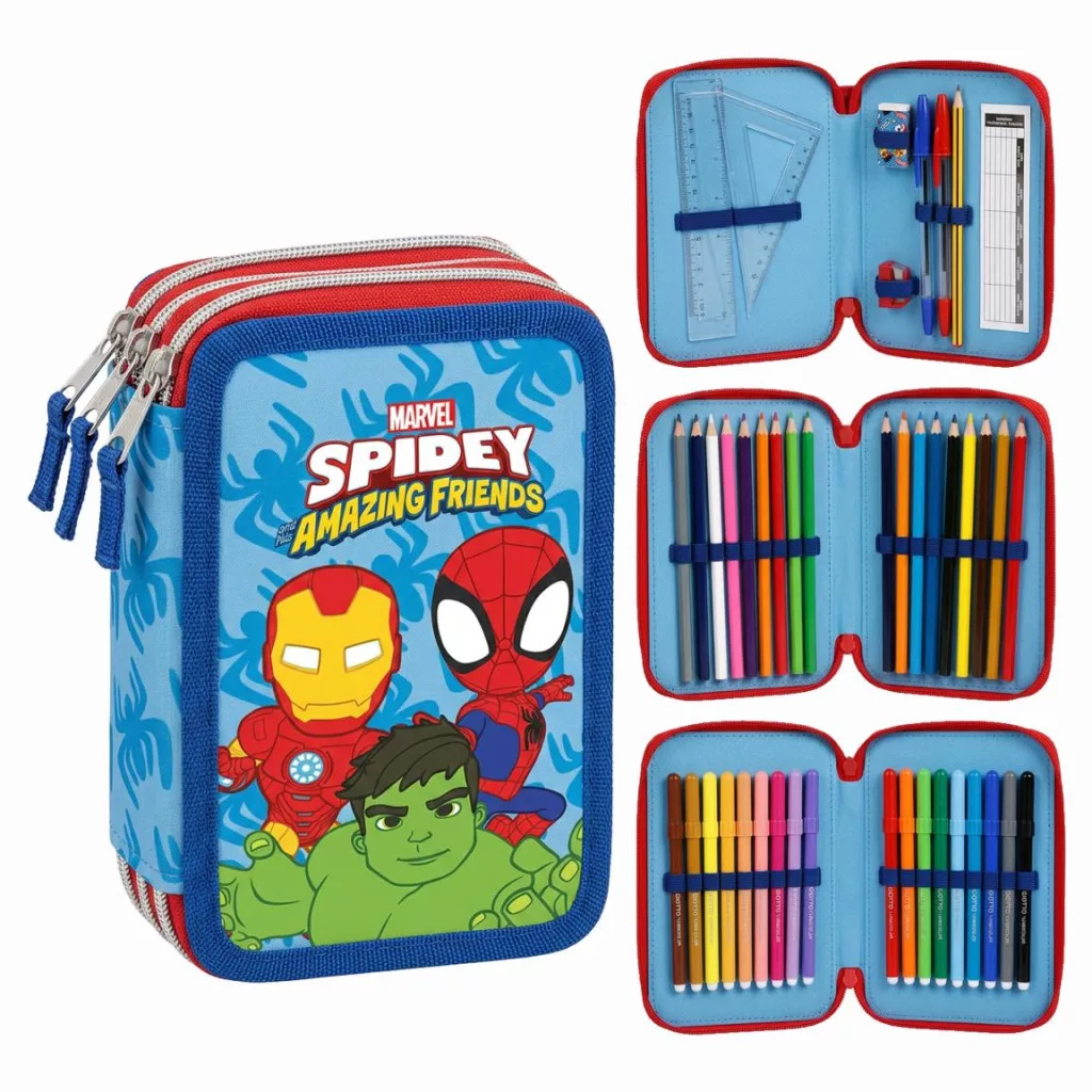 Spiderman Spidey Friends Giotto fylld pennfodral 3-vånings – blå