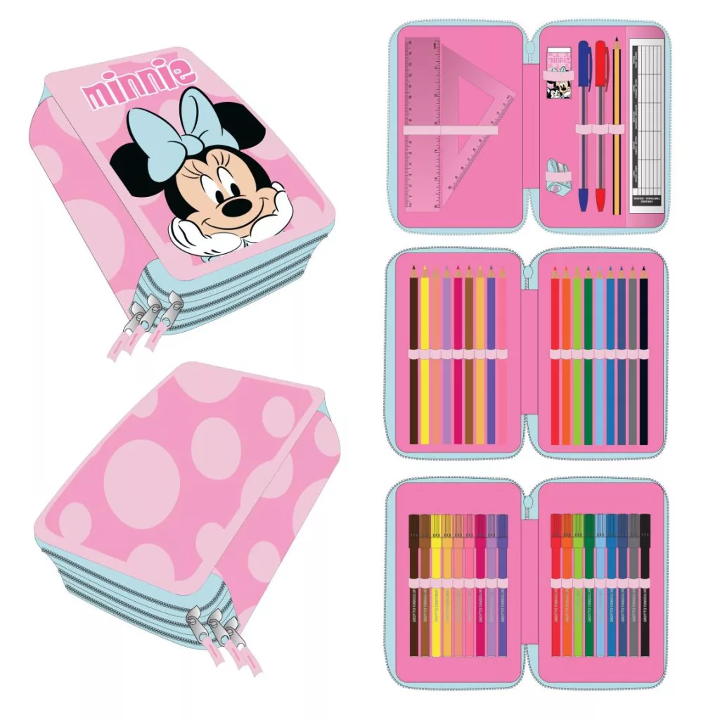 Disney Minnie Pink Dots Giotto fylld pennfodral 3-vånings – rosa