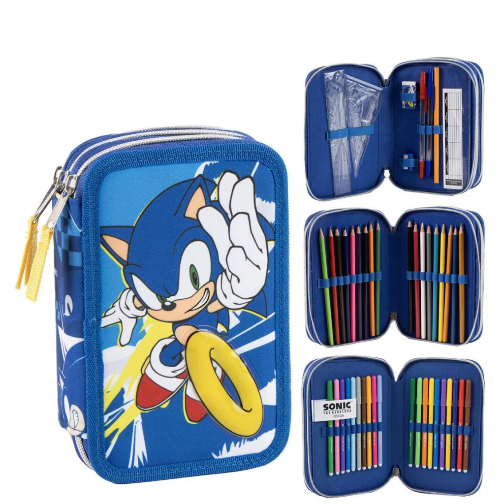 Sonic the Hedgehog Power Run Giotto filled pencil case 3-tier – blue