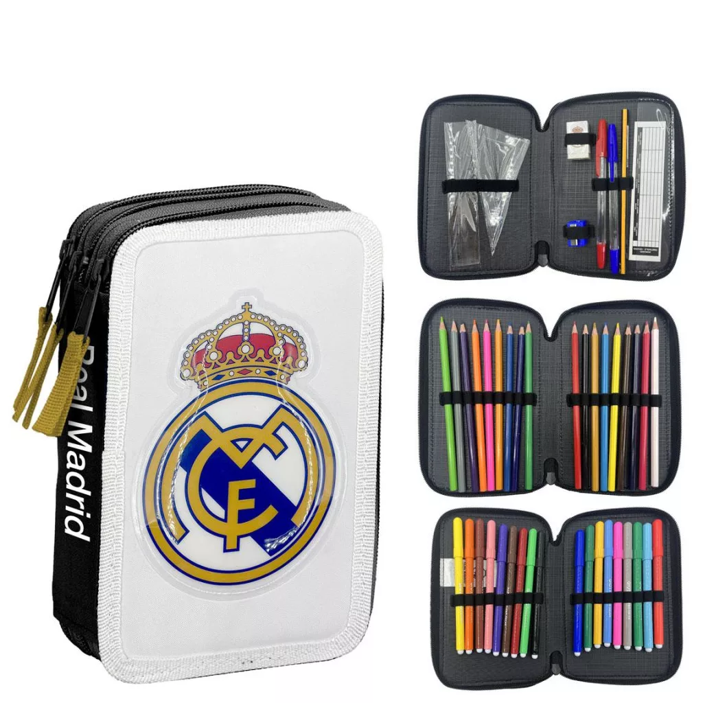 Real Madrid White Giotto fylld pennfodral 3-vånings – vit