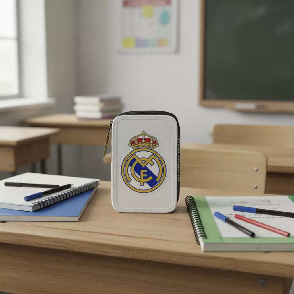 Real Madrid White Giotto fylld pennfodral 3-vånings – vit