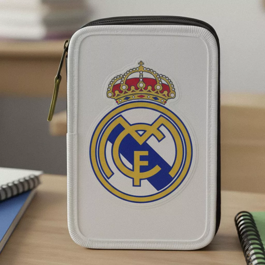 Real Madrid White Giotto fylld pennfodral 3-vånings – vit