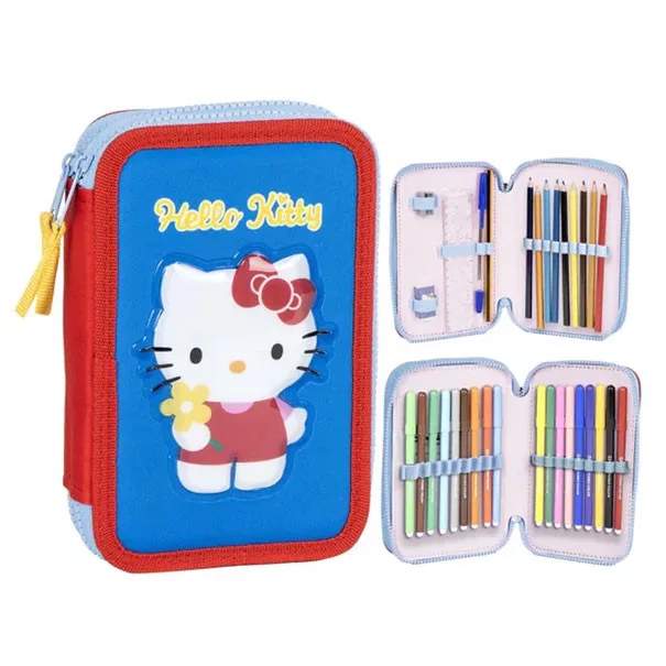 Hello Kitty Blue fylld pennfodral 2-vånings – blå