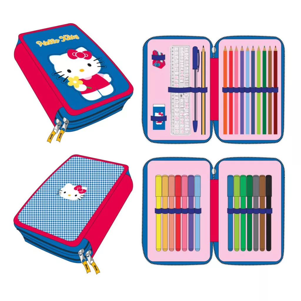 Hello Kitty Blue fylld pennfodral 2-vånings – blå